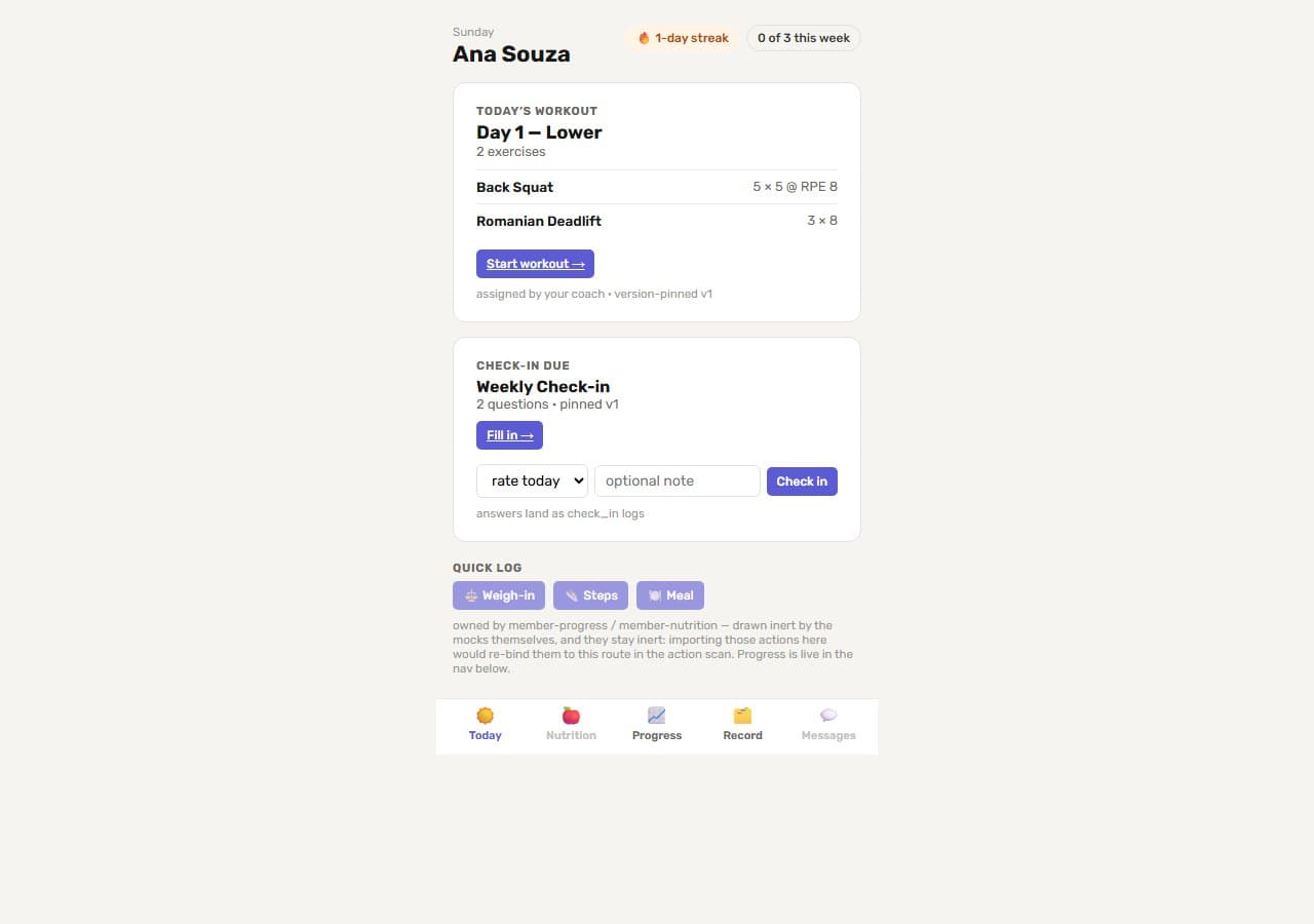 Coacher member Today screen